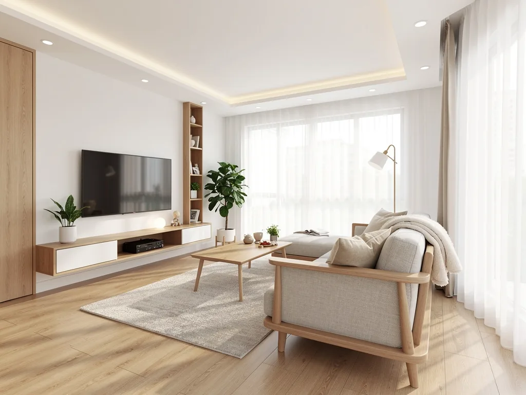 Bright modern BTO flat living room, Scandinavian-Japandi style